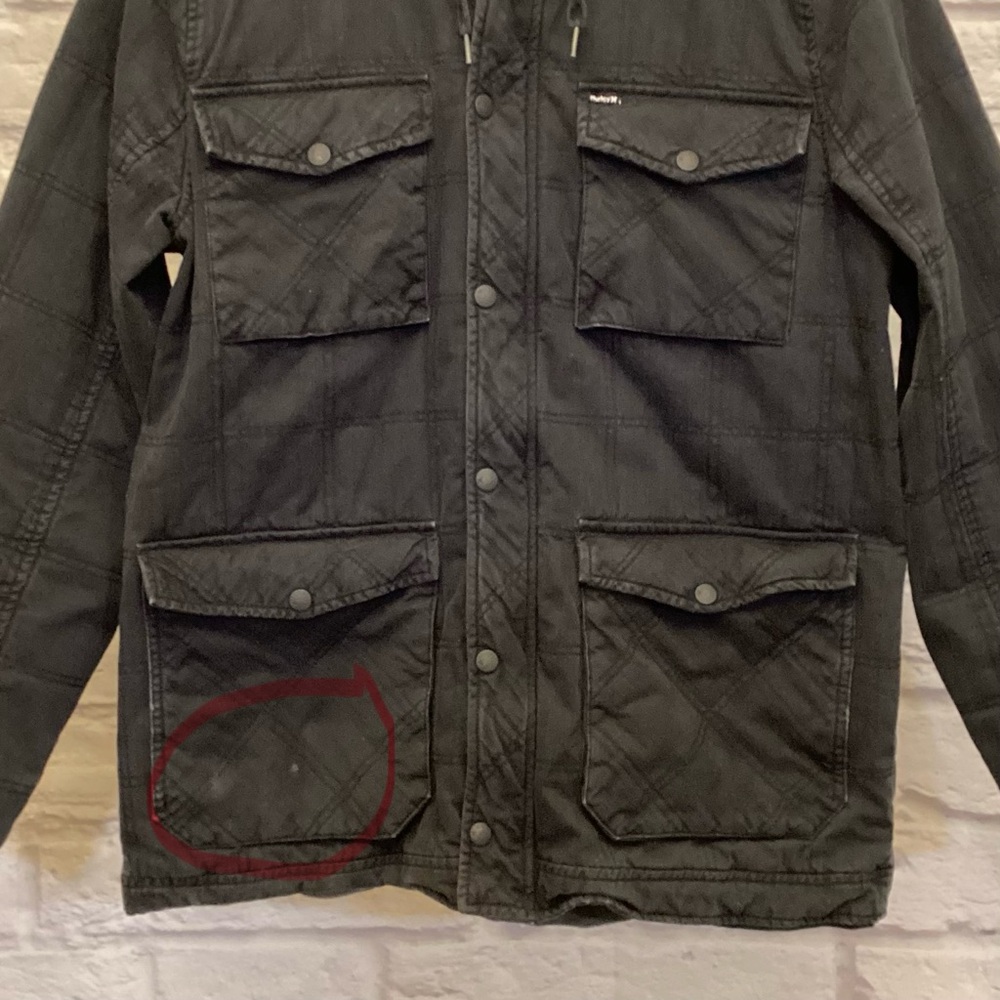 Hurley Lg Canvas Chore Barn Jacket Men’s Faded Black Pockets Hooded Small Flaw - Picture 3 of 12